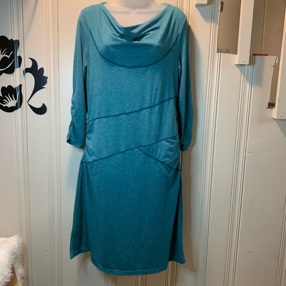 Athleta teal blue Ukiah pocket drape dress M